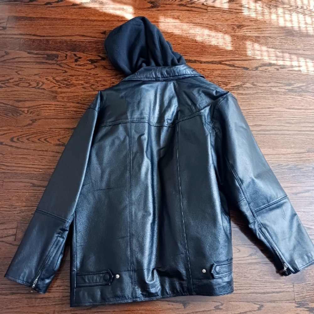 Original Outerware Black Leather Jacket With Atta… - image 4